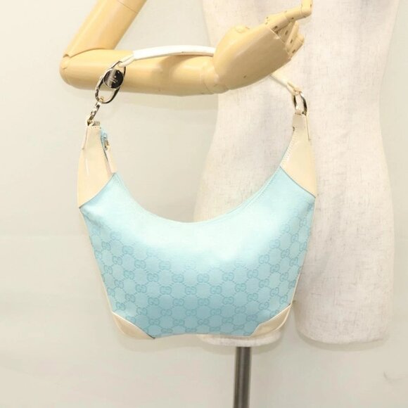 GUCCI GG Canvas Shoulder Bag Light Blue Gold - Picture 14 of 16